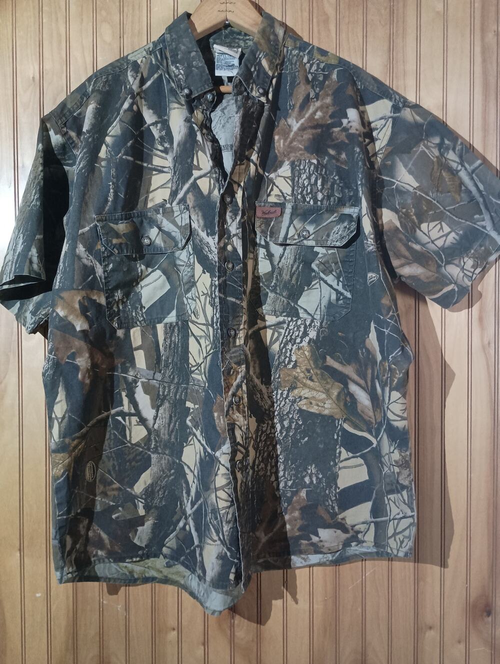 Vtg WOOLRICH Outdoor Guide Collection Size L Camo 100% Cotton Button-Down Shirt